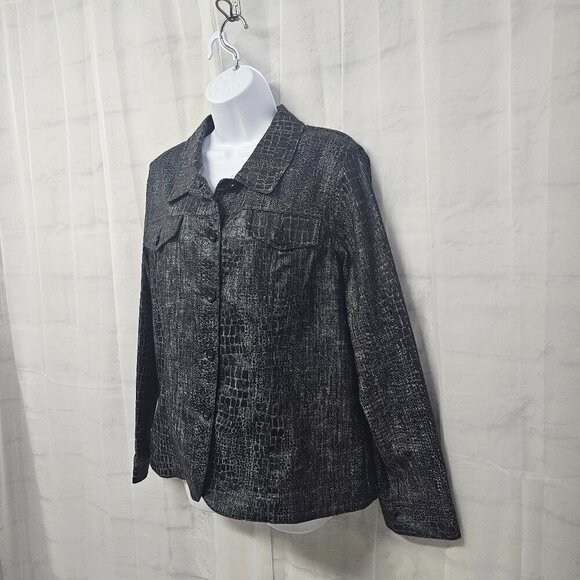 Bamboo Traders Jacket Black Croc Print Animal Punk Grunge Goth Streetwear L - Picture 8 of 13